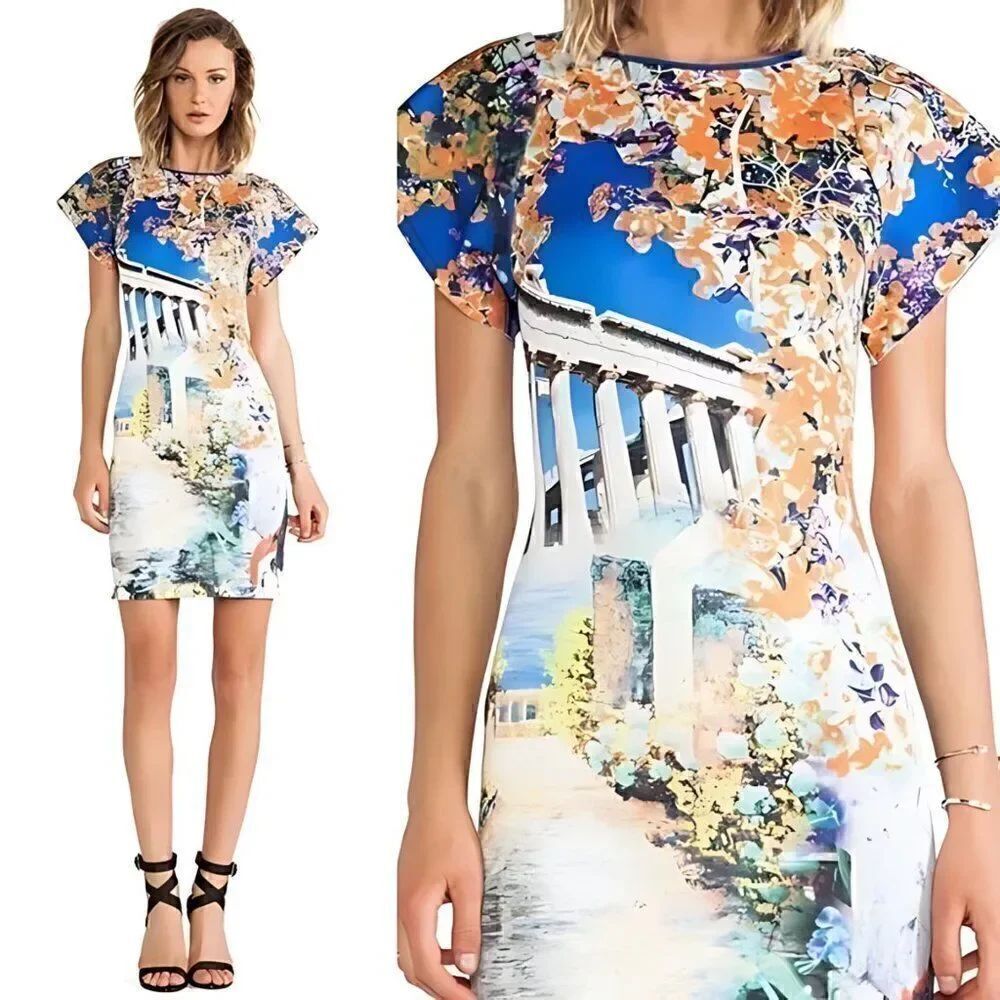 NWOT Clover Canyon Grecian Floral Garden Of Athena Neoprene Dress